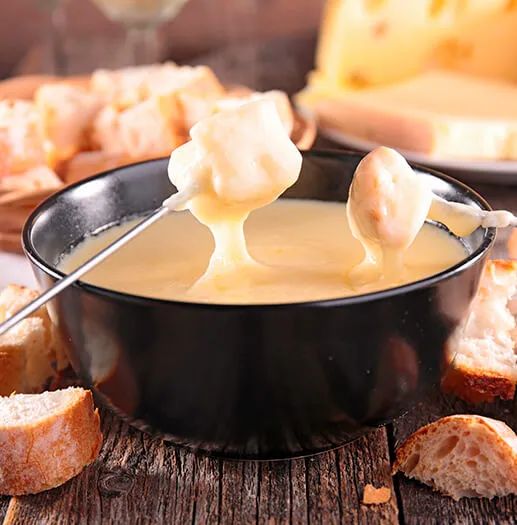 fondue con la salsa caracoquesos