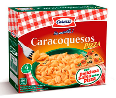 paquete de caracoquesos sabor pizza de la marca carozzi