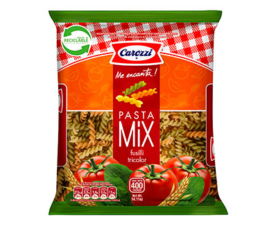 pasta fusilli tricolor marca carozzi