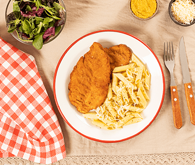 receta milanesa de pollo con mascarroni