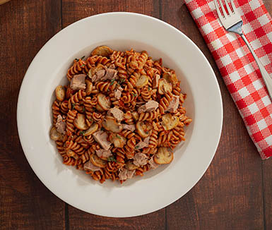 salsa tosacana vegetariana con champinon y atun con fusilli integral carozzi